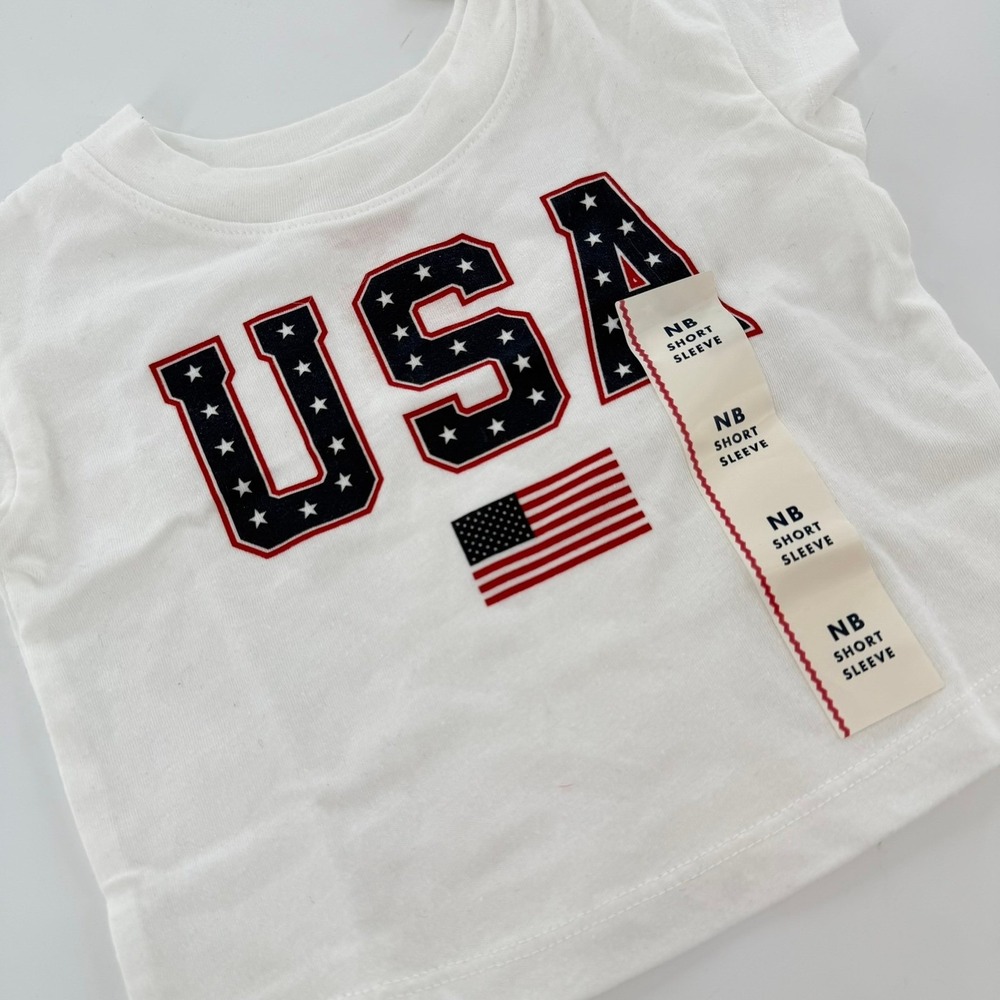 Cat & Jack USA Graphic Tee Patriotic Short Sleeve Kids Newborn White